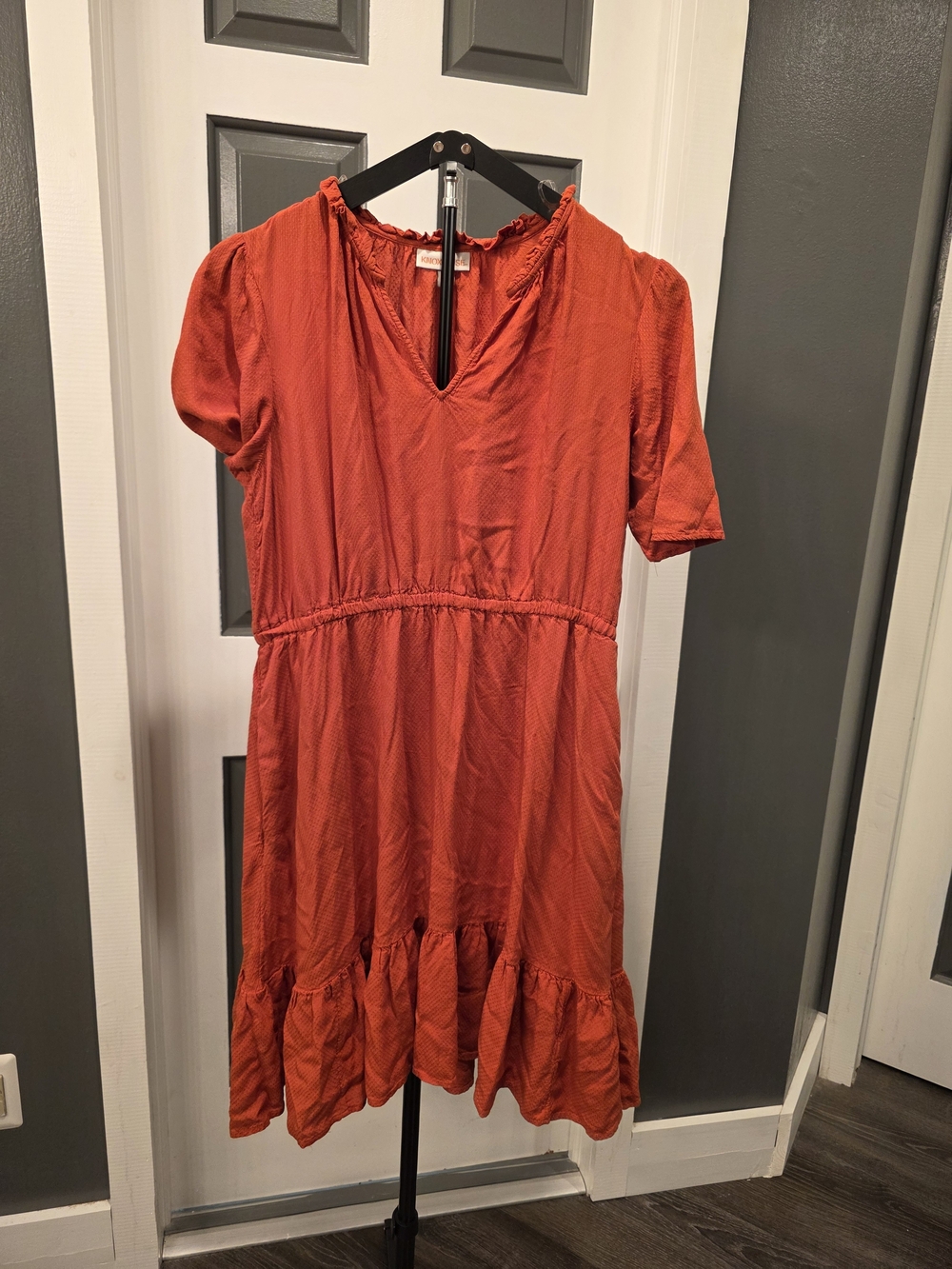 Knox Rose Rust Orange Short Sleeve Ruffle-Hem Dress